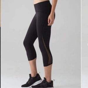 Lululemon Train Times Crop Size 4 Black Mesh Panels